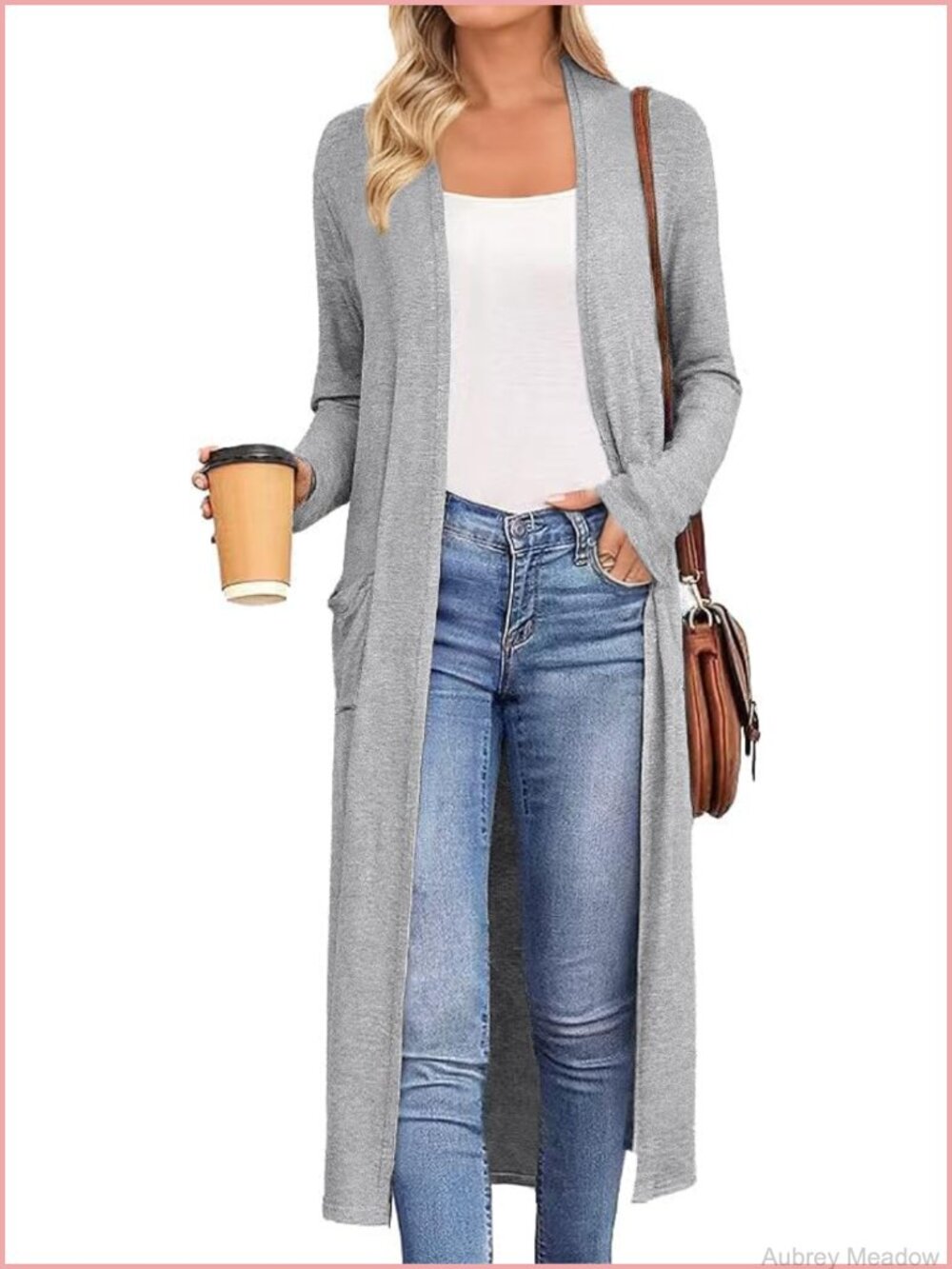Womens Long Cardigan Duster Lightweight Knit Open Front with Pockets